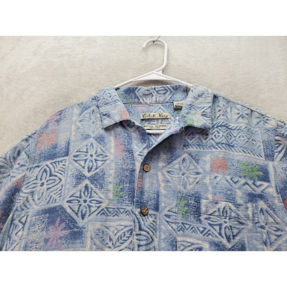 Batik Bay Shirt Mens Medium Blue Hawaiian Silk Short Sleeve Collared Button Down - Picture 8 of 13